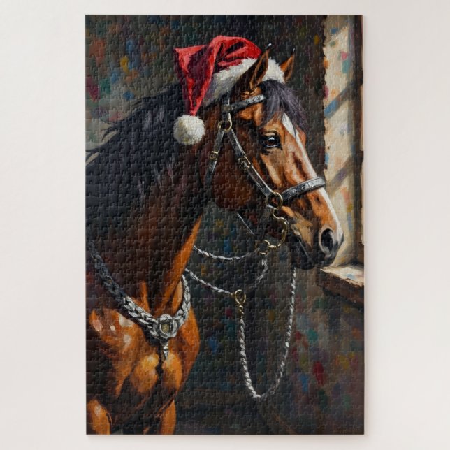 Quebra-cabeça Horse Noble Chiaroscuro Christmas Stable Hat (Vertical)
