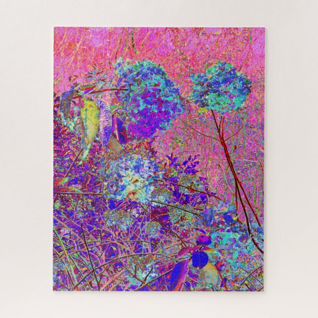Quebra-cabeça Hortênsia Abstrata Roxa e Azul com Magenta (Vertical)