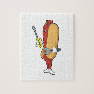 Quebra-cabeça Hotdog como mecânico com ferramenta