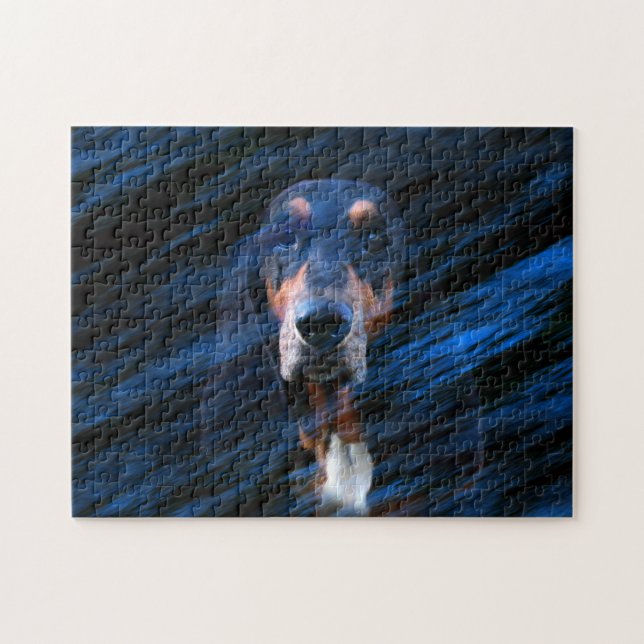 Quebra-cabeça Hound basset azul abstrato (Horizontal)