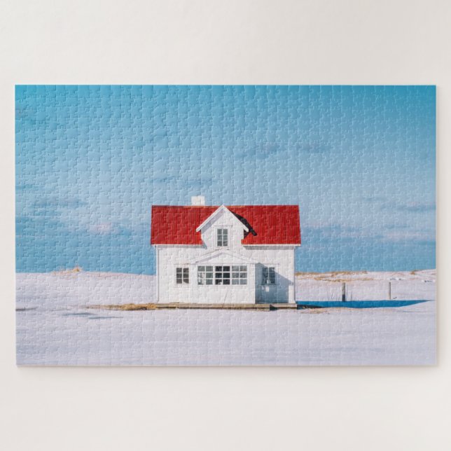 Quebra-cabeça House Lofoten Norway Viagem Outdoor Winter Snow (Horizontal)