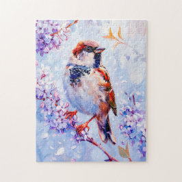 Quebra-cabeça House Sparrow em uma Arte Impressionista de Branch