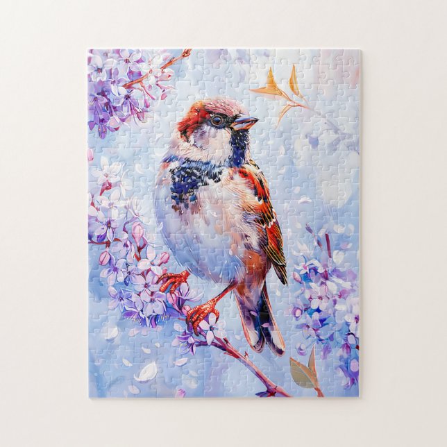 Quebra-cabeça House Sparrow em uma Arte Impressionista de Branch (Vertical)