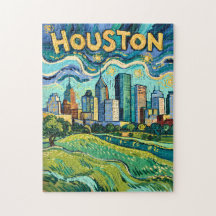 Houston Skyline Landmark Colorful Van Gogh Vintage
