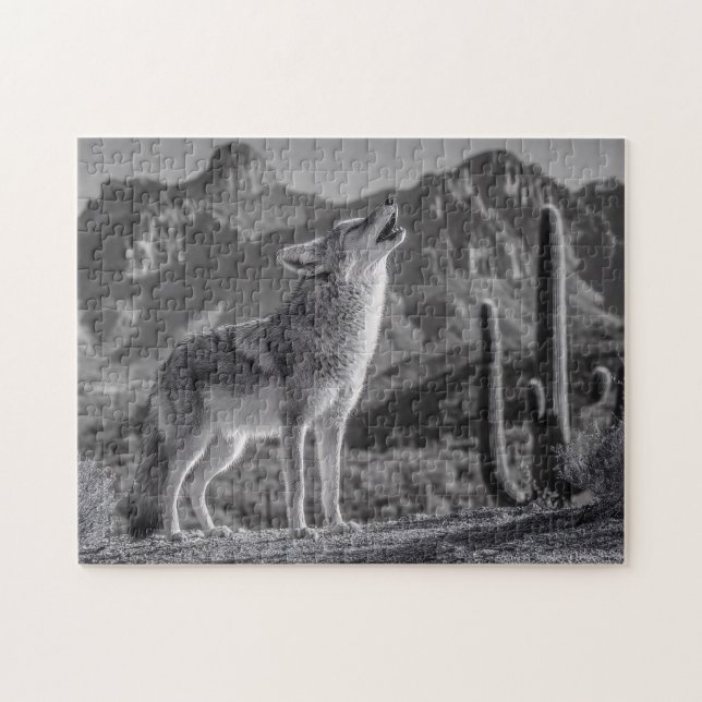 Quebra-cabeça Howling Coyote na paisagem do deserto (Horizontal)