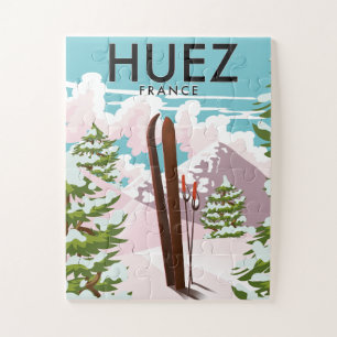 Quebra-cabeça Huez France Retro ski poster