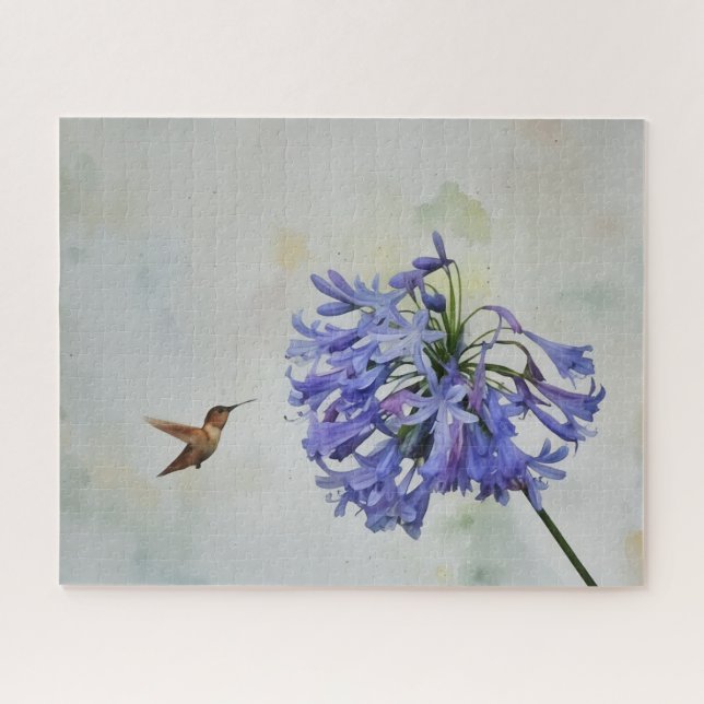 Quebra-cabeça Hummingbird Bird Art em Lily Flower Art Quebra-cab (Horizontal)