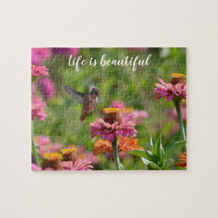 Quebra-cabeça Hummingbird com Flores da Zinnia
