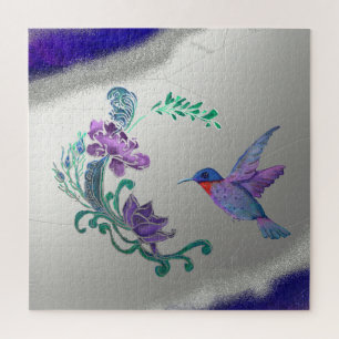 Quebra-cabeça Hummingbird Com Flores no Fundo Geodo
