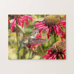 Quebra-cabeça Hummingbird numa planta florida