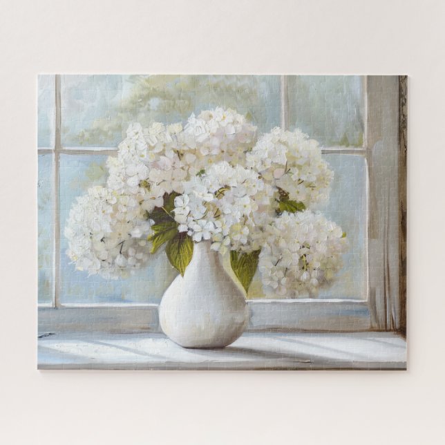 Quebra-cabeça Hydrangea Branca, Núcleo de Algodão, Estilo de Vin (Horizontal)