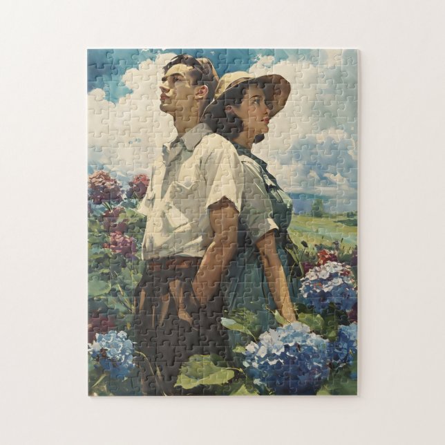 Quebra-cabeça Hydrangea Harmony: Amor Vintage (Vertical)