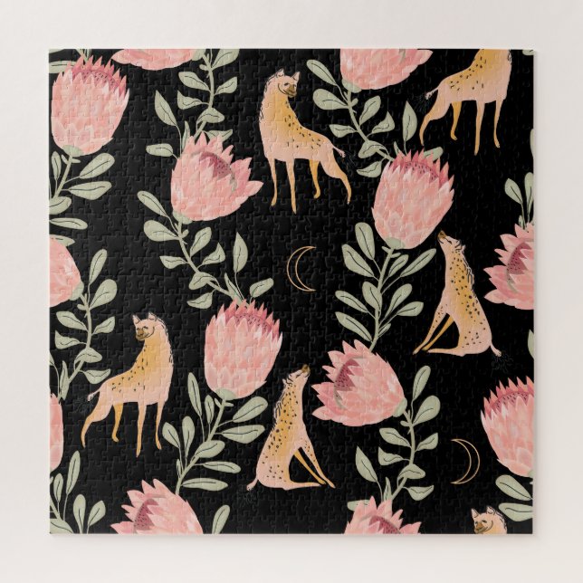 Quebra-cabeça Hyena e Protea: Fundo Negro Sem Olhos (Vertical)