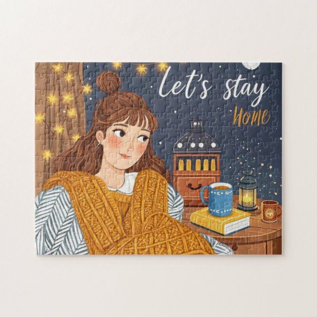Quebra-cabeça Hygge Cozy Celebração Noturna à Noite (Horizontal)