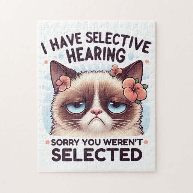 Quebra-cabeça I Have Selective Hearing Funny Cat Lover Gift  (Vertical)