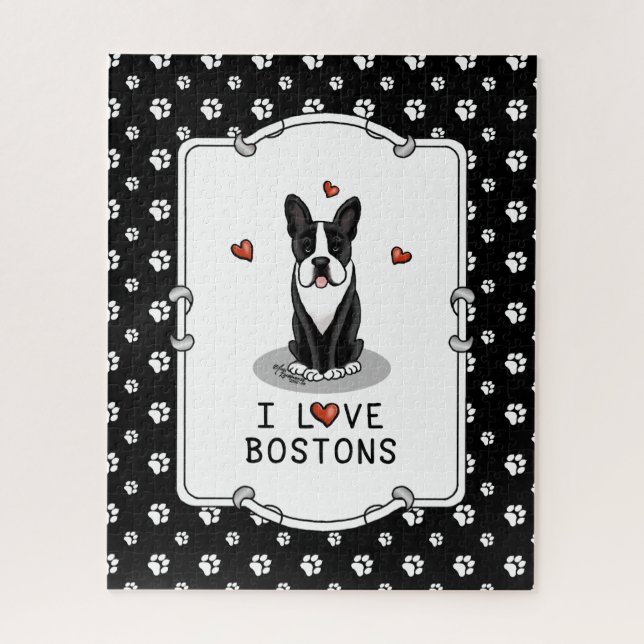 Quebra-cabeça I Love Bostons - Boston Terriers (preto e branco) (Vertical)