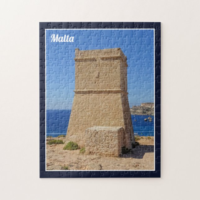 Quebra-cabeça I Love Malta Għajn Tuffieħa Watchtower Ouro Bay (Vertical)