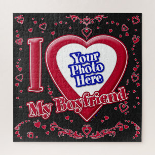 Quebra-cabeça I Love My Boyfriend Photo Red Hearts Black