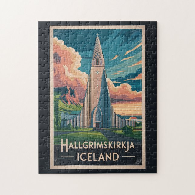 Quebra-cabeça Iceland Hallgrimskirkja Illustration Travel Art (Vertical)