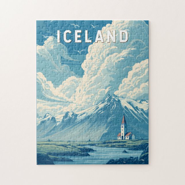 Quebra-cabeça Iceland Illustration Travel Art Vintage (Vertical)