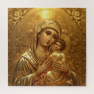 Quebra-cabeça Ícone Dourado Virgem Maria Madona Puzzle