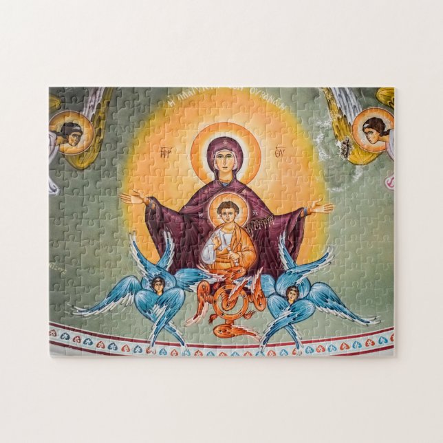 Quebra-cabeça Ícone Theotokos e Filho Cristo com Cherubims (Horizontal)
