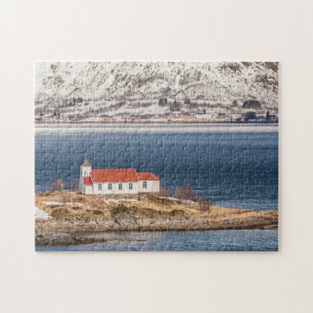 Quebra-cabeça Igreja das Ilhas Lofoten da Noruega (Horizontal)