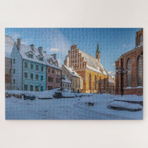 Quebra-cabeça Igreja de Peter no inverno em Riga, Letónia