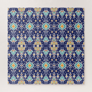 Quebra-cabeça Ikat Geométrico: Folclore Oriental Ornament.