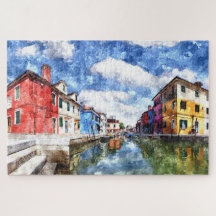 Ilha Colorida Burano Na Arte Por Aquarela De Venez