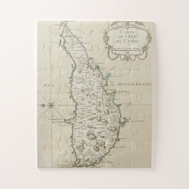 Quebra-cabeça Ilha de Chipre Mapa mediterrânico antigo e antigo  (Vertical)