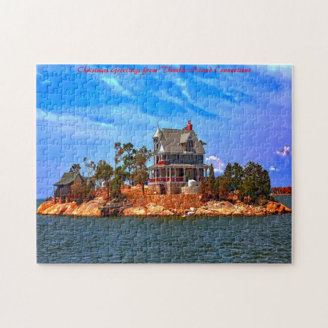 Quebra-cabeça Ilha Thimble Connecticut. Saudações de Natal (Horizontal)