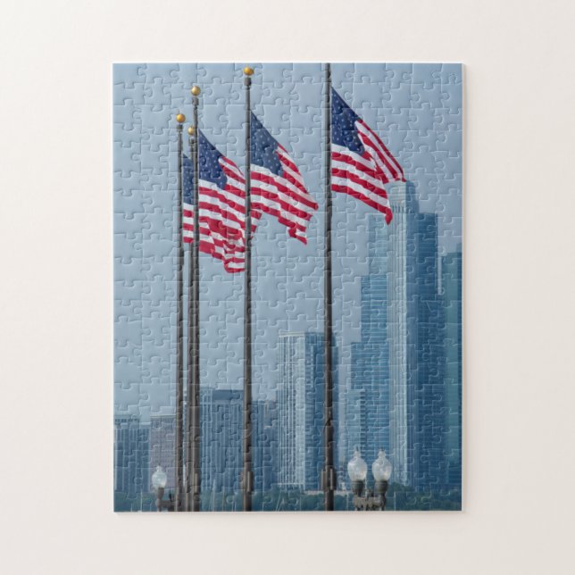 Quebra-cabeça Illinois, Chicago. Navy Pier, bandeiras dos EUA ha (Vertical)