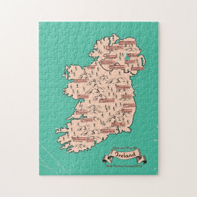 Quebra-cabeça Illustrated Travel map of Ireland (Vertical)
