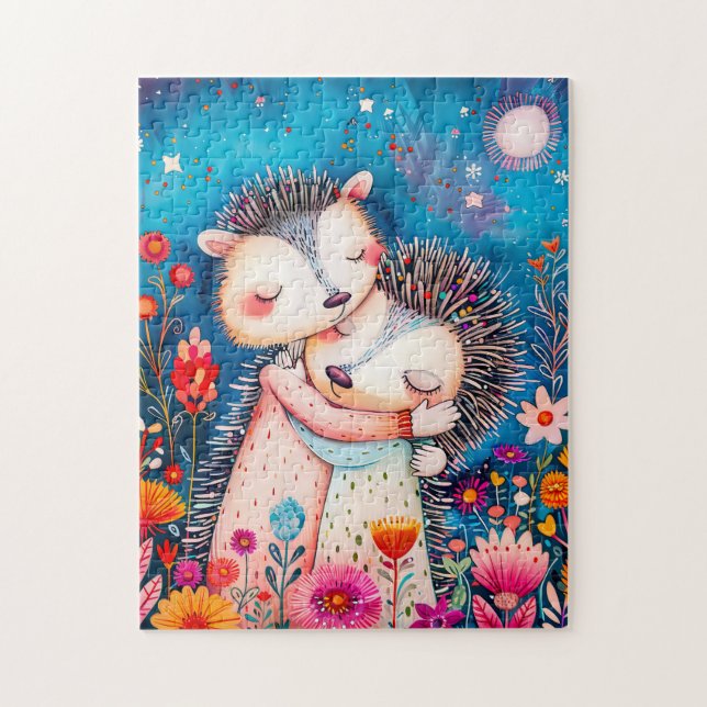 Quebra-cabeça Illustration of two Hugging Hedgehogs in night at  (Vertical)