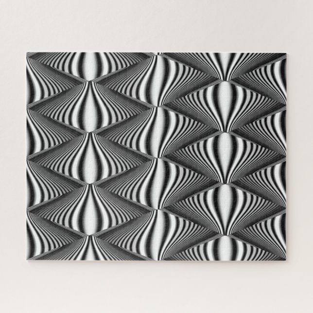 Quebra-cabeça Ilusão 3D Preta e Branca | Desafio do Adulto (Horizontal)