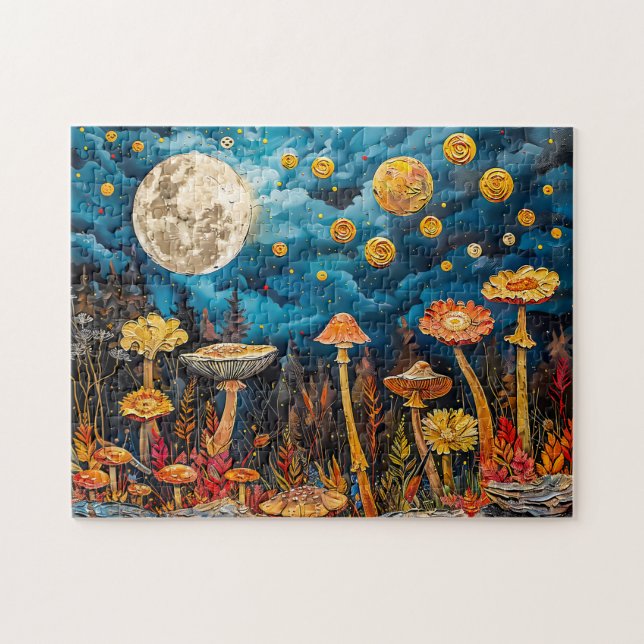 Quebra-cabeça Ilustração abstrata em aquarela da lua cheia sobre (Horizontal)