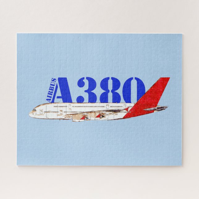 Quebra-cabeça Ilustração Airbus A380 com Design de Cauda Vermelh (Horizontal)