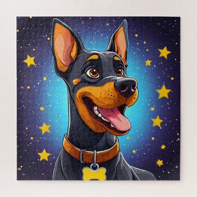 Quebra-cabeça Ilustração Alegre de Doberman (Vertical)