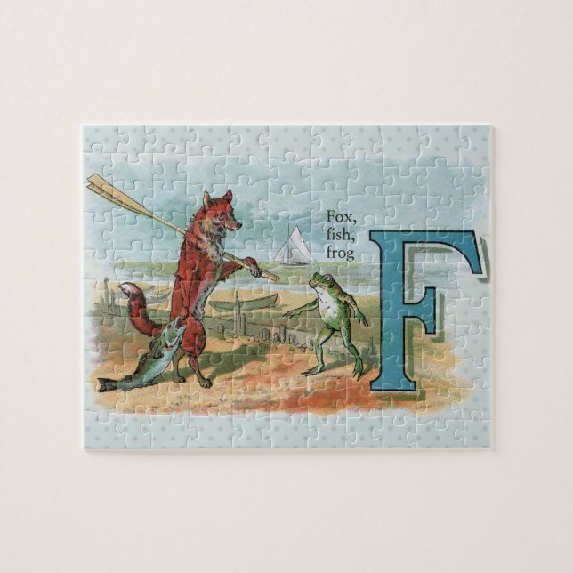 Quebra-cabeça Ilustração Antiga de Pesca de Raposa e Rã (Horizontal)