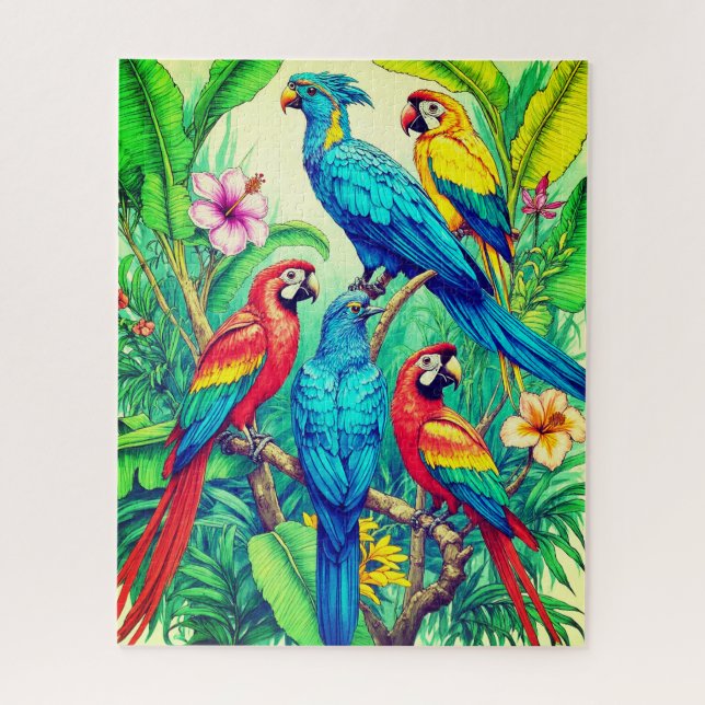 Quebra-cabeça Ilustração Botânica de Aves Tropicais (Vertical)