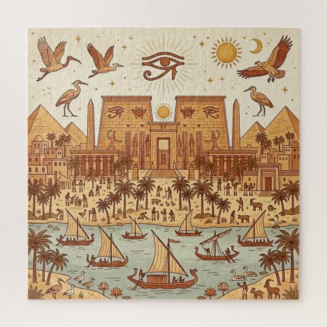 Quebra-cabeça Ilustração da Cidade Boho Antigo Egito-Terracota (Vertical)