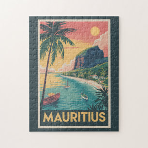 Quebra-cabeça Ilustração da Costa de Maurícias Viagem Arte Vinta