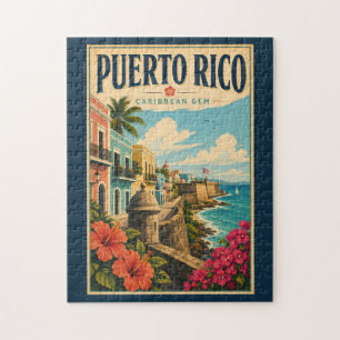 Quebra-cabeça Ilustração da Costa de Porto Rico Arte de Viagem V