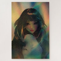 Ilustração da Garota do Estilo Animado no Arco-íri