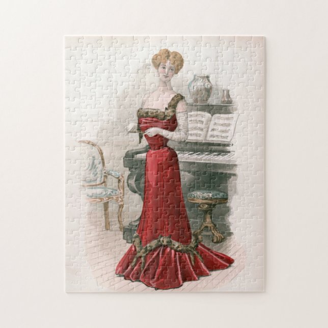 Quebra-cabeça Ilustração da Moda Pianista Vintage Edwardian (Vertical)
