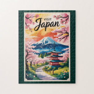 Quebra-cabeça Ilustração da Montanha Fuji Japão Arte de Viagem V