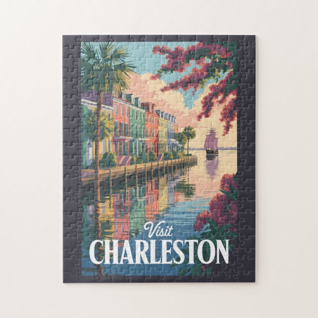 Quebra-cabeça Ilustração da Orla de Charleston Carolina do Sul (Vertical)