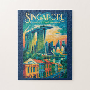Quebra-cabeça Ilustração da Paisagem de Singapura Arte de Viagem