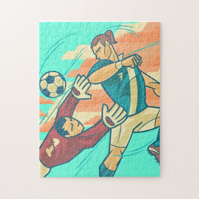 Quebra-cabeça Ilustração de Ação de Futebol Retroativo Players e (Vertical)